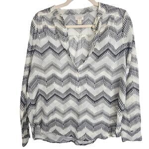 J. Crew Womens Zig Zag Tunic Clip Dot Lightweight Boho Semi-Sheer Sz XS Chevron